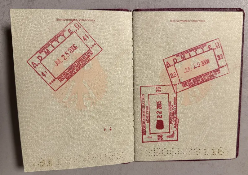 Einreisestempel aus deutschem Reisepass: Bermuda Immigration 2004, 2005 und 2006
